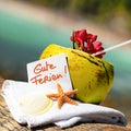 Caribbean paradise beach coconuts cocktail Royalty Free Stock Photo