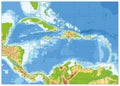 The Caribbean Physical Map. No text Royalty Free Stock Photo