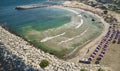 Aerial view picturesque public beach with turquoise water. Los Corales, La Guaira, Venezuela Royalty Free Stock Photo