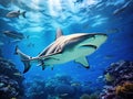 Caribbean Reef Shark in Deep Blue Sea Water Royalty Free Stock Photo