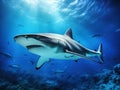 Caribbean Reef Shark in Deep Blue Sea Water Royalty Free Stock Photo