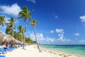Caribbean resort beach with umbrellas and chairs Royalty Free Stock Photo