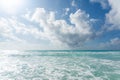 Caribbean Sea Horizon and Blue Sky with clouds. Summer beach background. Panoramic view of turquoise ocean Royalty Free Stock Photo