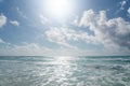 Caribbean Sea Horizon and Blue Sky with clouds. Summer beach background. Panoramic view of turquoise ocean Royalty Free Stock Photo