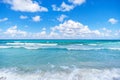 Caribbean sea surface summer wave background. Exotic water landscape with clouds. Natural tropical water paradise. Cuba nature. Royalty Free Stock Photo