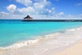 Caribbean sea truquoise beach pier hut Royalty Free Stock Photo