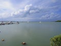 Caribbean sea in turquoise green and tropical blue sky. Royalty Free Stock Photo