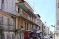 Street with run-down residential homes in Pointe-a-Pitre Guadeloupe, France Royalty Free Stock Photo