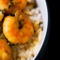 Caribbean tasty curry shrimp prawns and white rice Royalty Free Stock Photo