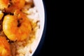 Caribbean tasty curry shrimp prawns and white rice Royalty Free Stock Photo