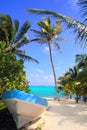 Caribbean tropical beach with boat beached Royalty Free Stock Photo