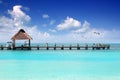 Caribbean tropical beach cabin pier Contoy island Royalty Free Stock Photo