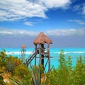 Caribbean zip line tyrolean turquoise sea Royalty Free Stock Photo