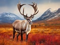 Ai Generated illustration Wildlife Concept of Cariboe among Fall Tundra