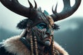 Caribou animal portrait dressed as a warrior fighter or combatant soldier concept. Ai generated