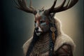 Caribou animal portrait dressed as a warrior fighter or combatant soldier concept. Ai generated