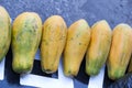 Carica papaya, papaya street sale in Guatemala, Central America, organic fresh fruit.