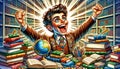 caricature of cartoon character, scientist, geographer, traveler. Cartoon Professions