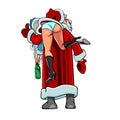 Caricature cartoon Santa Claus shouldered drunken Snow Maiden Royalty Free Stock Photo