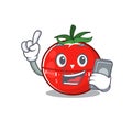 Caricature character design style of tomato kitchen timer speaking on phone