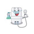 Caricature character of electric water heater smart Professor working on a lab