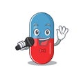 Caricature character of pills drug happy singing with a microphone