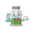 Caricature character of vitamin syrup smart Professor working on a lab