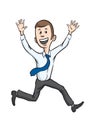 Caricature cheerful businessman running