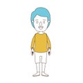 Caricature color sections and blue hair of full body guy with hairstyle looking to front