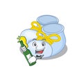 Caricature design concept of baby boy boots cheers with bottle of beer