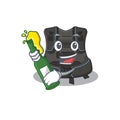 A caricature design style of scuba buoyancy compensator cheers with a bottle of wine Royalty Free Stock Photo