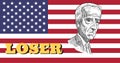 Caricature drawing portrait of Democrat Joe Biden, the loser for American President Election 2020, on US flag Royalty Free Stock Photo