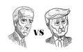 Caricature drawing portrait of Donald trump and Joe Biden, sad face