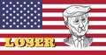 Caricature drawing portrait of Republican Donald Trump, the loser for American President Election 2020, on US flag