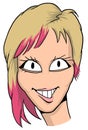 Caricature of girl with blonde and red hair, pink lips and big smyle