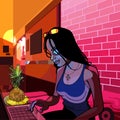 Caricature girl entrained internet