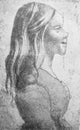 The caricature of girl by Leonardo Da Vinci in the vintage book Leonardo da Vinci by A.L. Volynskiy, St. Petersburg, 1899