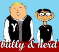 Caricature illustration of bully and nerd