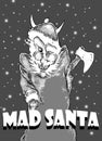 Caricature illustration of Mad Santa Claus with word `Mad Santa` under him Royalty Free Stock Photo