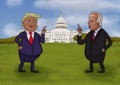 Caricature. Donald trump and Joe Biden on the background of the white house Royalty Free Stock Photo