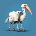 Caricature-like Bird Robot Illustration With Majestic Elephants