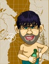 Caricature a man with a bottle on a background map