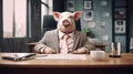 A caricature of a pig in a businessman costume, boss