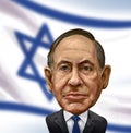 Benjamin Netanyahu, Prime Minister of Israel. Cartoon portrait. Illustrated in AyvalÃÂ±k by Erkan Atay