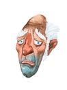 Caricature of sad old man s long face hand-drawn with watercolors