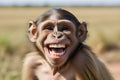 caricature of a very large toothy wide smile of a smiling monkey. A monkey with a white smile looks at the camera Royalty Free Stock Photo