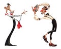 Caricatures of bartender and waiter with red wine