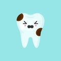 Caries tooth with emotional face, cute colorful vector icon illustration