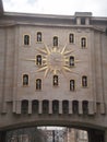 Carillon of the Mont des Arts in the building of the General State Archive on a snowy day in Brussels. March 22, 2013. Brussels, Royalty Free Stock Photo