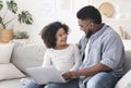Caring Black Father Teaching Little Daughter How To Use Laptop Computer Royalty Free Stock Photo